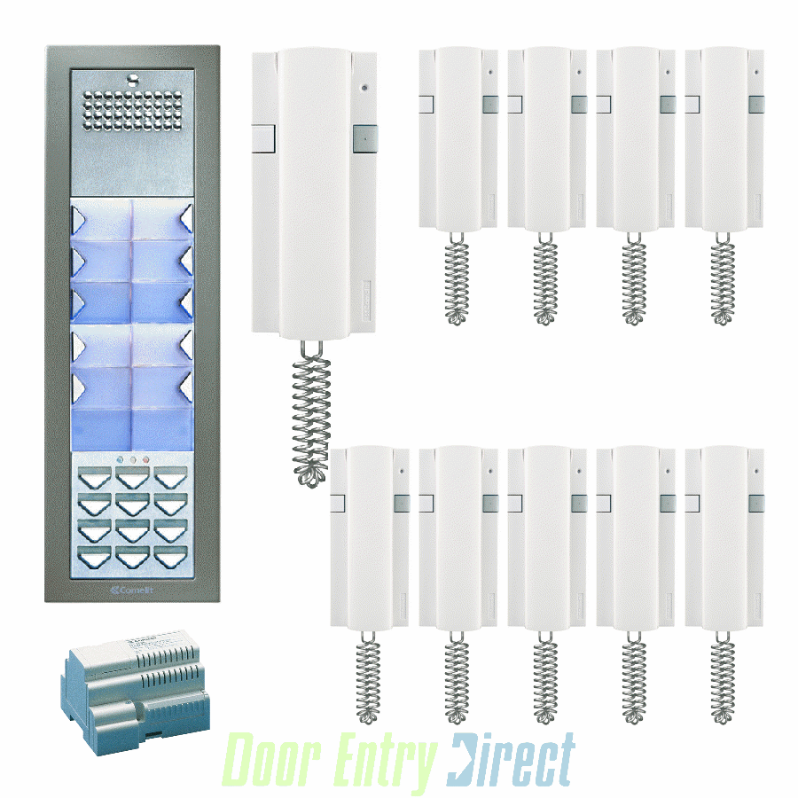 KCPTFAK10 Comelit   Powercom 10 way, 4+n audio + keypad kit, flush pan