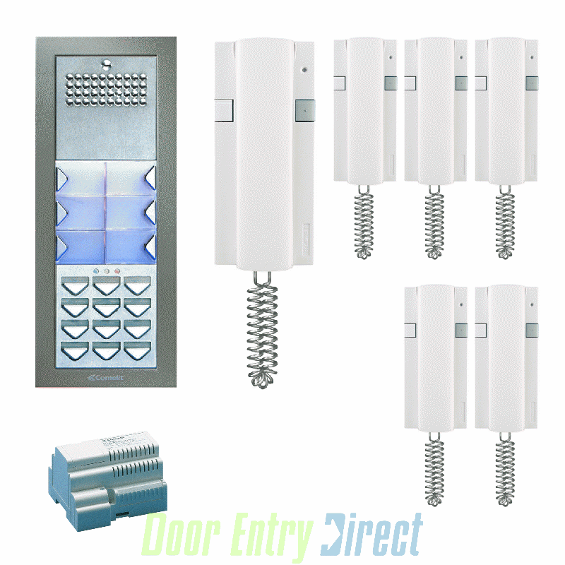 8246S Comelit   6 user surface kit with Powercom entrance panel