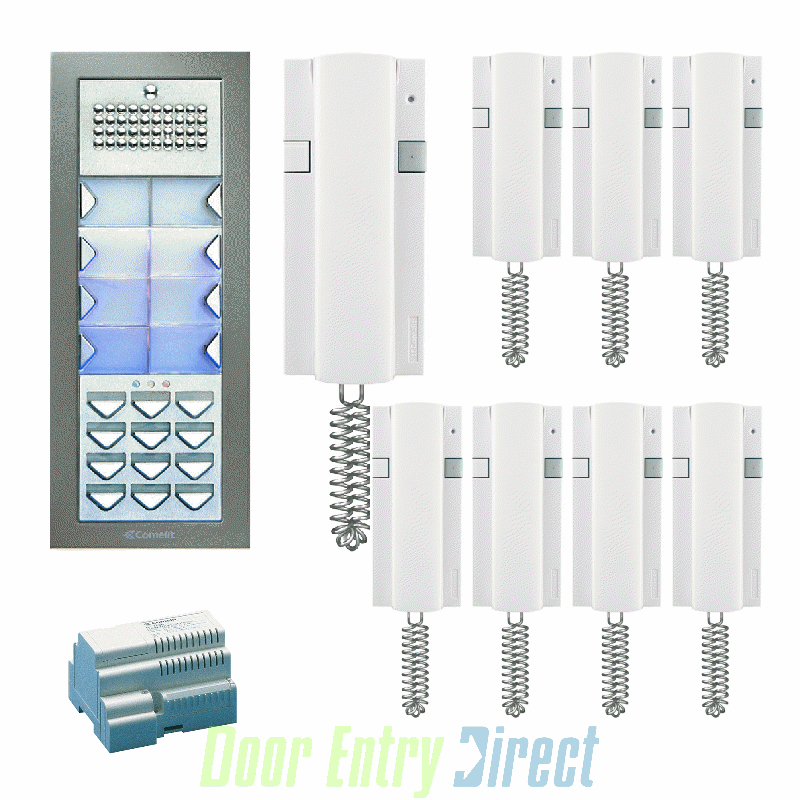 KCPTFAK08 Comelit   Powercom 08 way, 4+n audio + keypad kit, flush pan