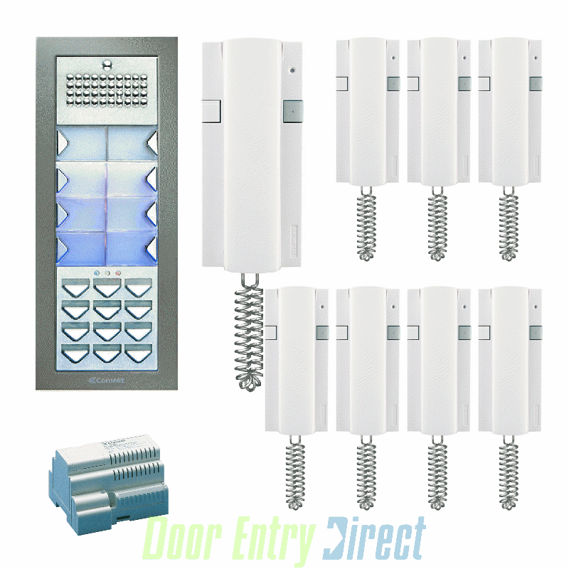 8248S Comelit   8 user surface kit with Powercom entrance panel