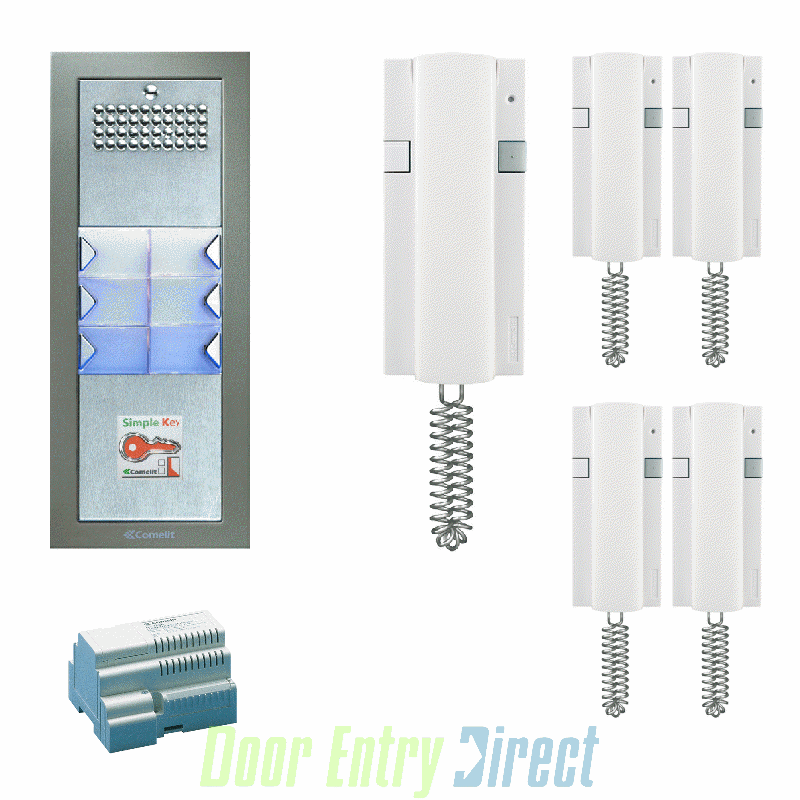 KCPTFAP05 Comelit Powercom 05 way, 4+n audio + prox kit, flush panel