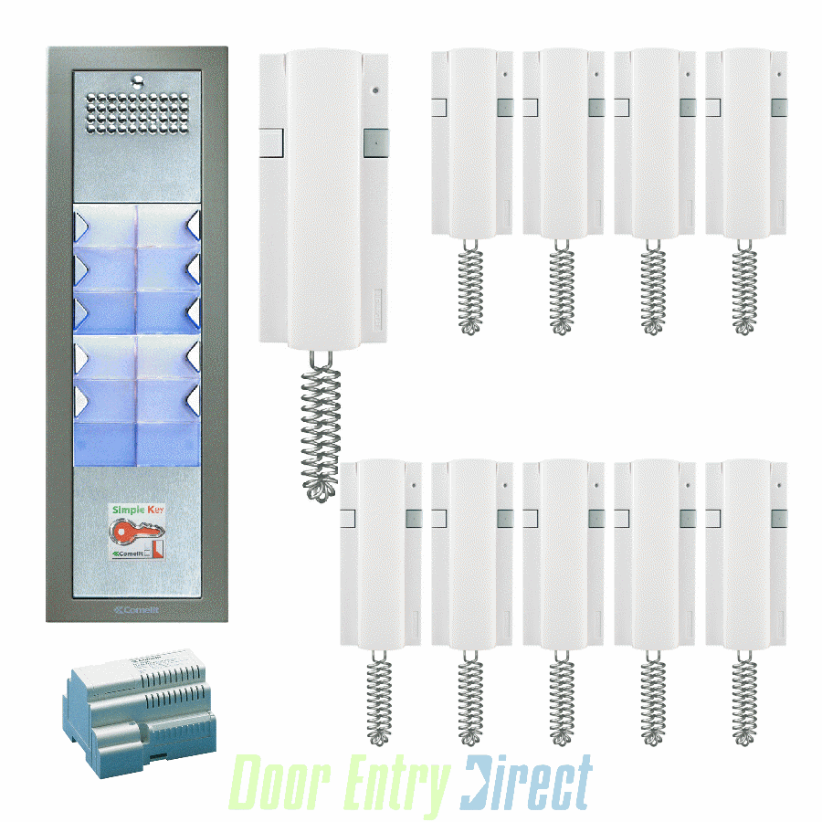 KCPTFAP10 Comelit   Powercom 10 way, 4+n audio + prox kit, flush panel