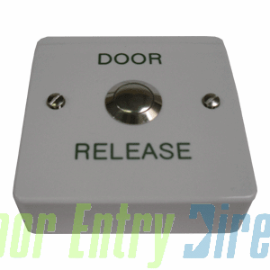 DL09 Surface s/steel exit button  in white plastic housing, 86x86