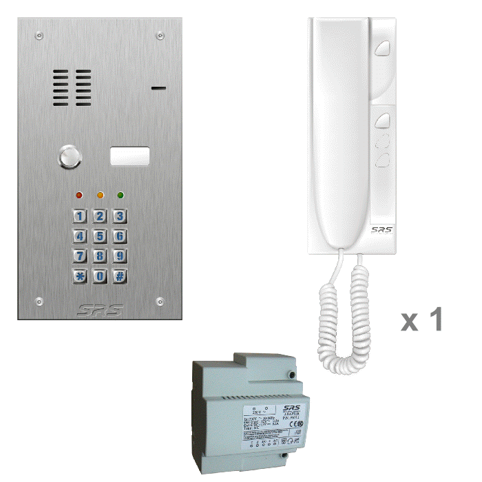 K4201/05 01 way audio entry kit c/w s. steel VR name window + keypad 