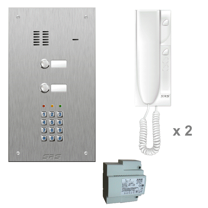 K4402/05 02 way audio entry kit c/w s. steel VR name window + keypad 