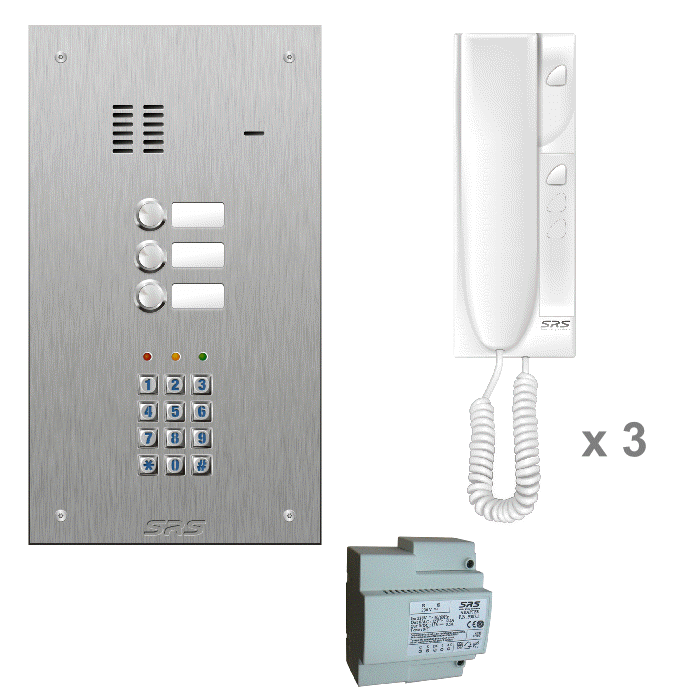 K4403/05S 03 way audio entry kit c/w s. steel VR name window + keypad 