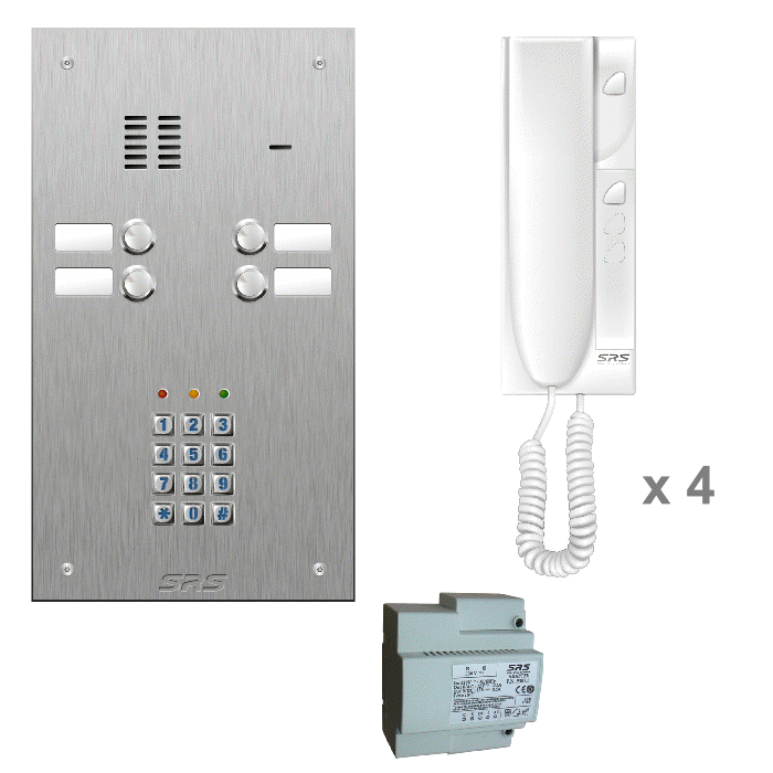 K4404/05S 04 way audio entry kit c/w s. steel VR name window + keypad 