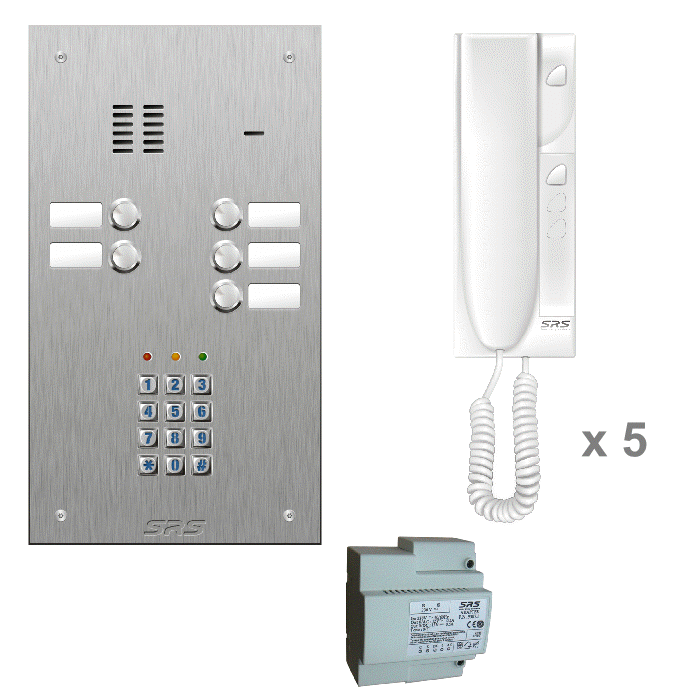 K4405/05S 05 way audio entry kit c/w s. steel VR name window + keypad 