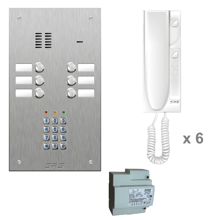 K4406/05 06 way audio entry kit c/w s. steel VR name window + keypad 