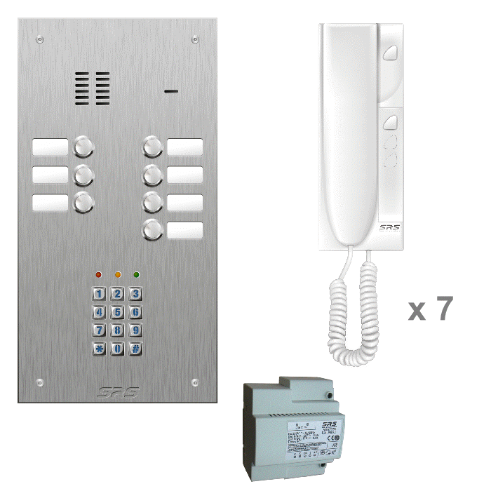 K4407/05S 07 way audio entry kit c/w s. steel VR name window + keypad 