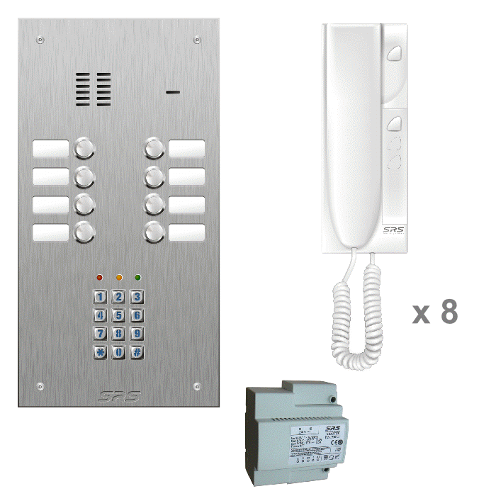 K4408/05S 08 way audio entry kit c/w s. steel VR name window + keypad 