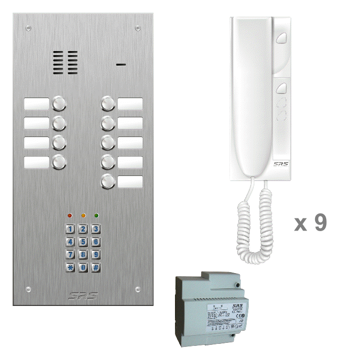 K4409/05 09 way audio entry kit c/w s. steel VR name window + keypad 