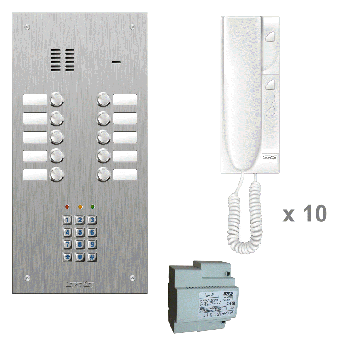 K4410/05 10 way audio entry kit c/w s. steel VR name window + keypad 