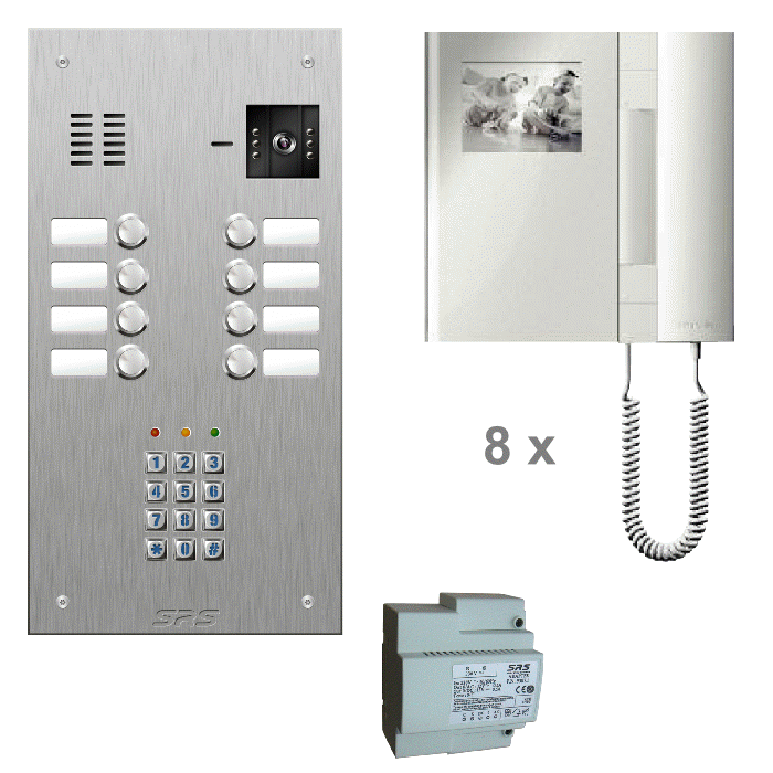 K4808/05 08 monitor kit - s/steel panel, keypad & T-line monitors